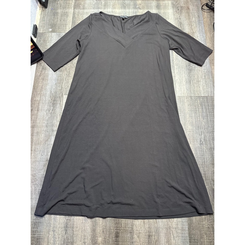 Eileen Fisher Womens Black Rayon Stretch V-Neck A-Line Dress Size M Elbow Sleeve